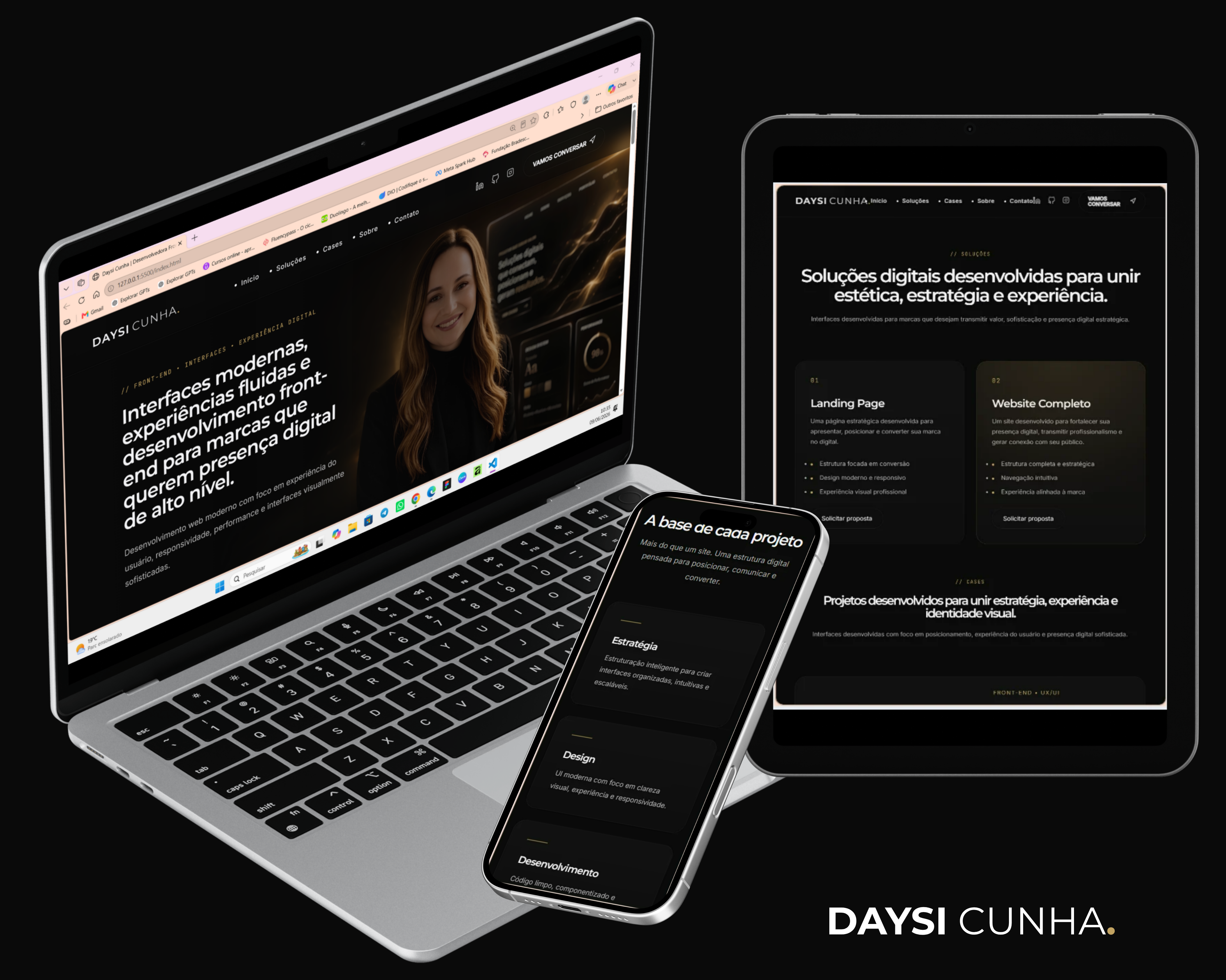 Mockup responsivo do portfólio Daysi Cunha